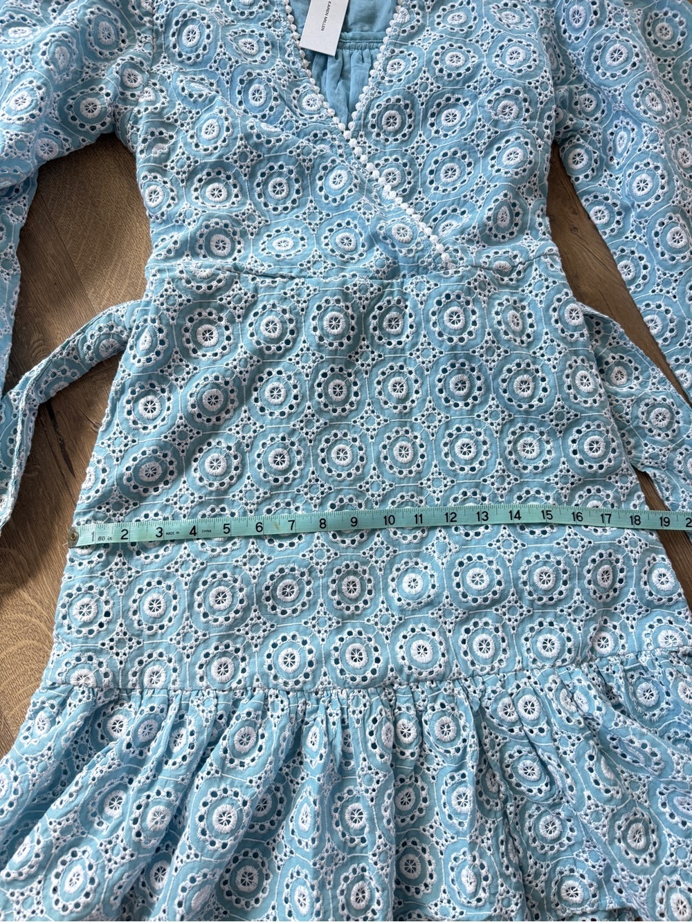 Karen Millen Broderie Cotton Wrap Mini Dress Light Blue Eyelet Dress - Picture 13 of 16